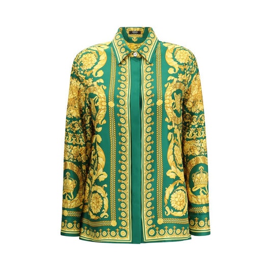 Versace Green Silk Pattern Shirt